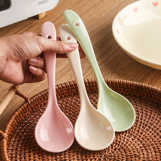 Zailu ceramic long-handled soup spoon for household use, one spoon for each person, noodle and porridge dual-purpose spoon, milk green-noodle spoon