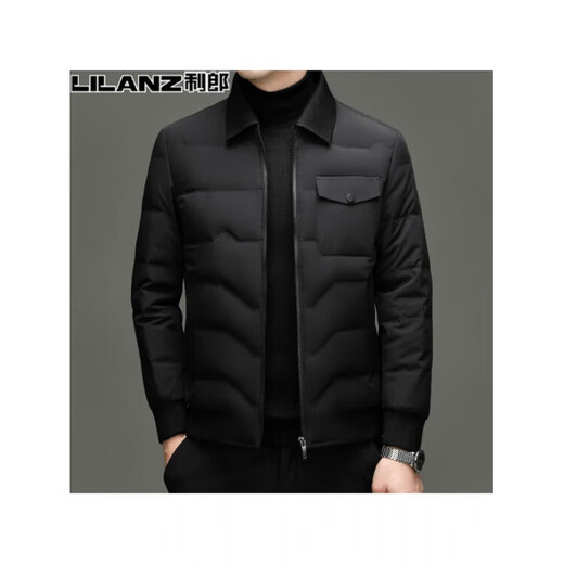 LILANZ Men's Lightweight Down Jacket New Middle-aged Fashion Casual Versatile Warm and Coldproof Lapel Jacket Men Black 14XL (190)