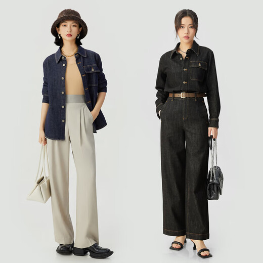 Deep Breathe DEEP BREATH Women's Metal Buckle Single Pocket Lapel Denim Shirt Top Women A301229 Dark Blue L (4)