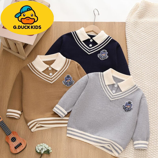 G.duck college style sweater for boys and girls in autumn and winter new style children's style children's fake two-piece sweater spring and autumn top shirt royal blue 140