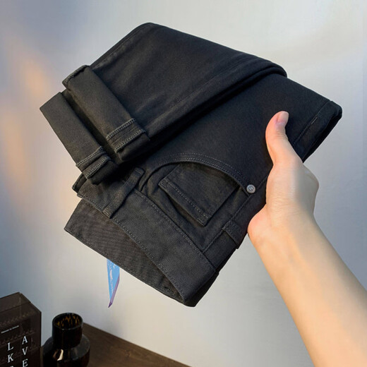 Playboy (PLAYBOY) high-end light luxury men's jeans winter new pure black slim-fit elastic pints European station casual trousers black 32 recommended 135-145Jin Jin equals 0.5 kg