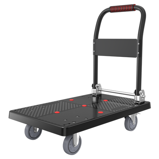 Haojiaju folding flat trolley, four steel tubes, load capacity 600Jin, Jin is equal to 0.5kg, 72*46cm, 4-inch brake light tone wheel, hand push and cargo handling, small trailer decoration factory