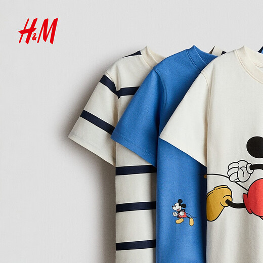 H&M 2026 Spring New Children's Clothing Children's Boys 3-piece Graphic T-shirt 1117463 Cream/Mickey Mouse 150 150/76 (10-12Y)