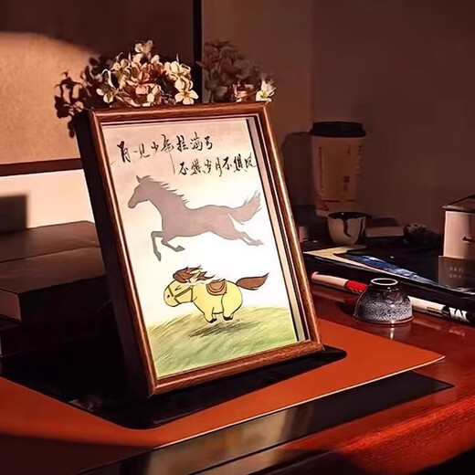 Goodbye, the boy draws the full bow and is not afraid of the years and the wind. Inspirational photo frame ornaments, decorative ornaments, walnut color, type A, 8 inches 15*20CM