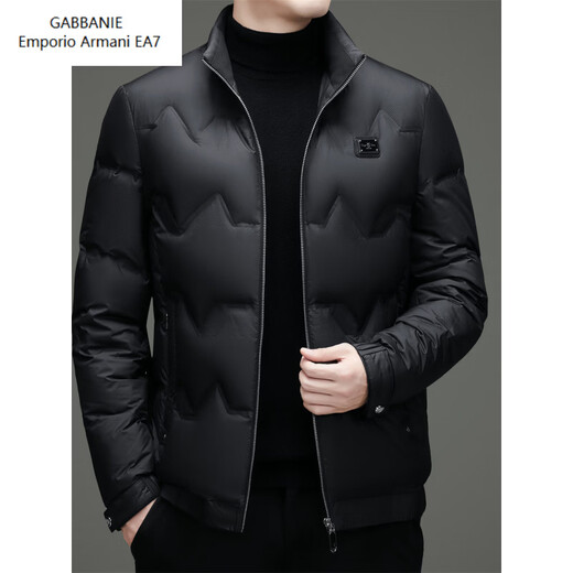 Emporio Armani EA7 Armani 2026 winter new men's down jacket middle-aged business casual high-end short stand-up collar white duck down jacket black 2XL 185 140-155Jin Jin is equal to 0.5 kg