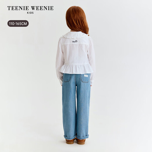 Teenie Weenie Kids 26 years new style girls cotton lady lace lapel long-sleeved shirt off-white 150 cm