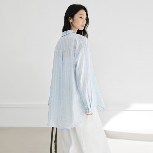 Dialogue (DUIBAI) Lyocell Loose Lace Blue Shirt Women's 2026 Spring New Textured Lightweight Long Sleeve Top Light Elegant Blue S