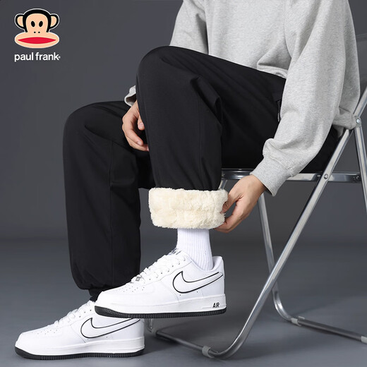 Big mouth monkey (paul frank) Japanese retro casual pants men's 2025 winter new loose straight comfortable warm trendy brand sports long pants dark gray cold and warm 4XL recommended 175-190Jin Jin equals 0.5 kg