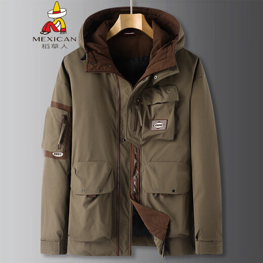 Scarecrow Fat Brother 2025 Parker Workwear Down Jacket Men's Extra Large Size Winter Coldproof Jacket Fat Guy Fashion Hooded Black 6XL (Recommended 230-250Jin Jin is equal to 0.5 kg)