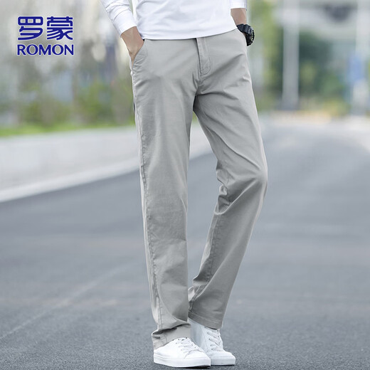 ROMON casual pants men's 2026 spring new business pants men's loose straight trousers light gray 32