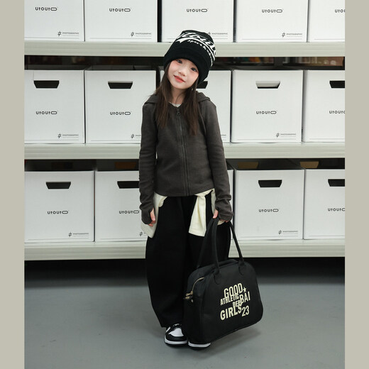 UTOUTO Big Ear Elephant Girls Solid Color Finger Sleeve Hooded Jacket 2026 Spring New Versatile Slim Top 2591047 Elephant Gray 90