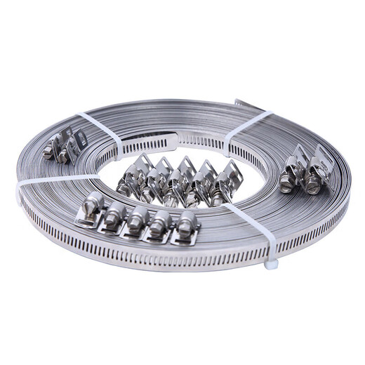 Xu ordered 304 stainless steel universal American hose hoop clamp large pipe clamp perforated steel belt pipe hoop coiled belt binding belt 30 meters long 8mm wide steel belt (single steel belt)