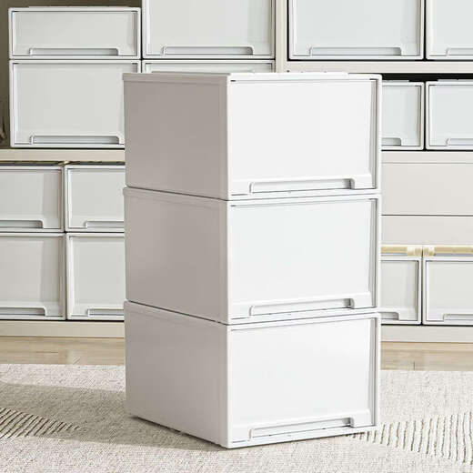 Wing Fantasy Underwear Storage Box Drawer-type Home Wardrobe Clothes Storage Box Sock Organizing Box 36L Pure White with Buckle Depth 40 Width 39 Height 30cm.