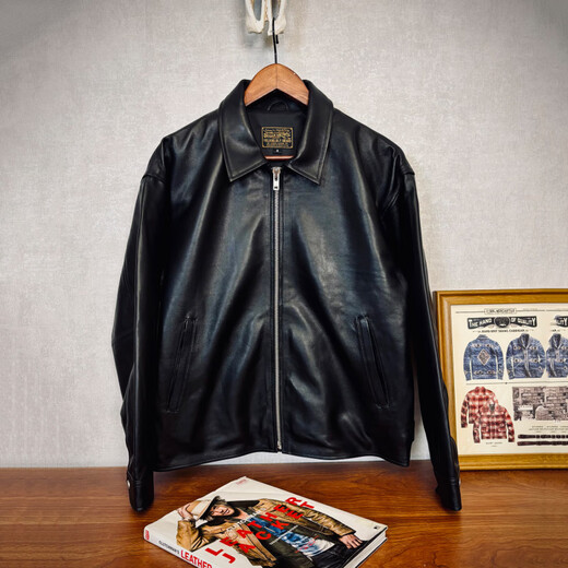 CHEVALPES international first-line brand wide version, thin, soft black lapel zipper vegetable tanned sheepskin leather jacket for men, black sheepskin S <145Jin Jin is equal to within 0.5kg>