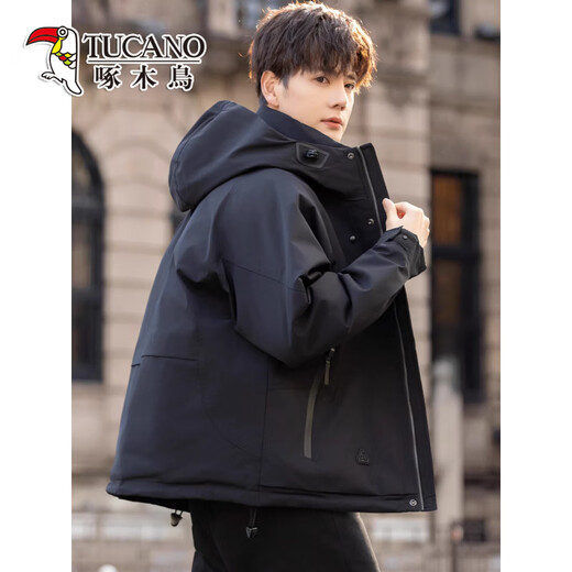 Woodpecker (TUCANO) hooded down jacket men's winter new high-end thickened warm outdoor jacket style work jacket red coffee color M weight 100-120Jin Jin equals 0.5 kg