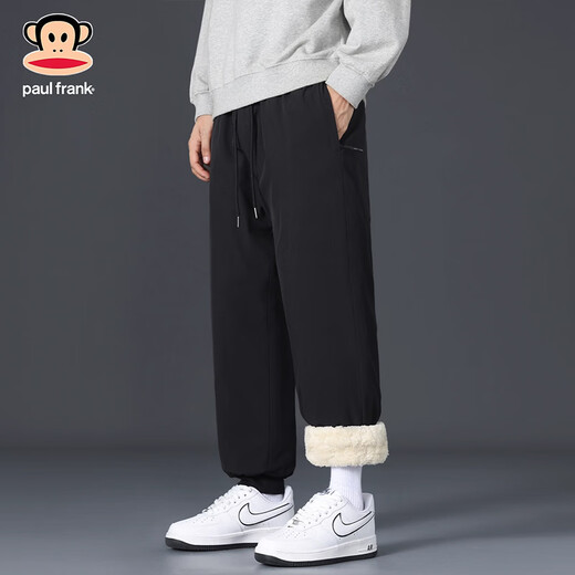 Big mouth monkey (paul frank) Japanese retro casual pants men's 2025 winter new loose straight comfortable warm trendy brand sports long pants dark gray cold and warm 4XL recommended 175-190Jin Jin equals 0.5 kg
