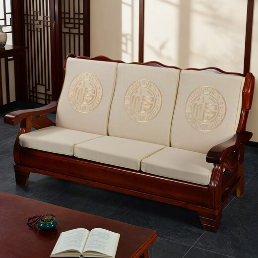 Old-fashioned solid wood sofa cushion with backrest wood chair three-seater thickened sponge cushion Fuyuan-ka 55cm*50cm single seat height 60cm