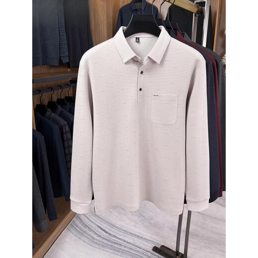 Hengyuan Xiangzhen pocket men's long-sleeved T-shirt 2025 natal year spring and autumn middle-aged dad polo casual bottoming shirt burgundy M 165