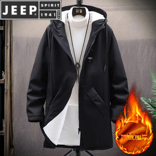 JEEP SPIRIT2025 new winter and autumn windbreaker men's velvet thickened mid-length jacket coat slim and handsome men's top 8029 beige XL