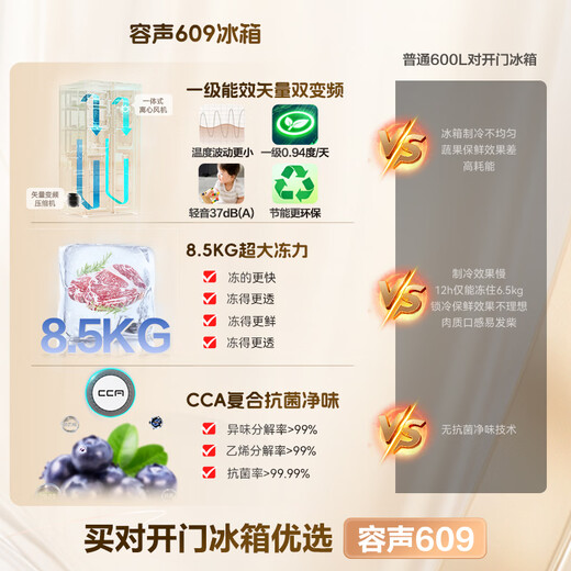 Rongsheng 609 liter double-door door-to-door refrigerator household first-class energy efficiency air-cooled frost-free frequency conversion energy-saving ultra-thin large capacity BCD-609WD11HP national subsidy BCD-609WD11HP