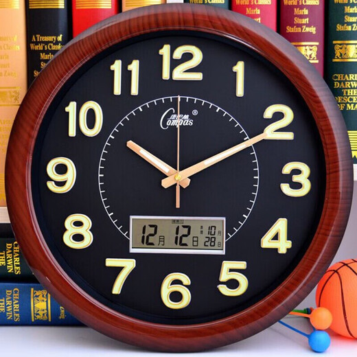Combas clean sound clock quartz clock home ultra-clean sound wall clock living room bedroom wall hanging decorative art clock watch wood grain white luminous model 38 cm diameter 38 cm