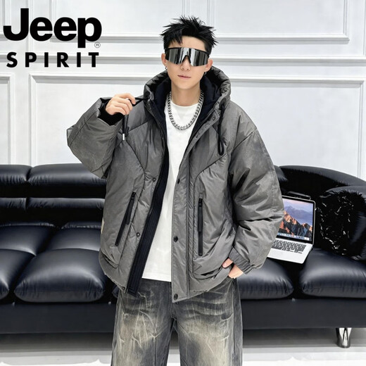 JEEP Jeep International Brand Down Jacket Men's 2025 Winter New Thick Warmth Coldproof Casual Loose Hooded Jacket Purple Red ad9637 M M Recommended 160-170c100-120Jin Jin is equal to 0.5 kg