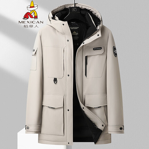 Scarecrow Fat Brother 2025 winter new trendy fat plus fat plus size medium and long hooded workwear down jacket for young men, black 5XL