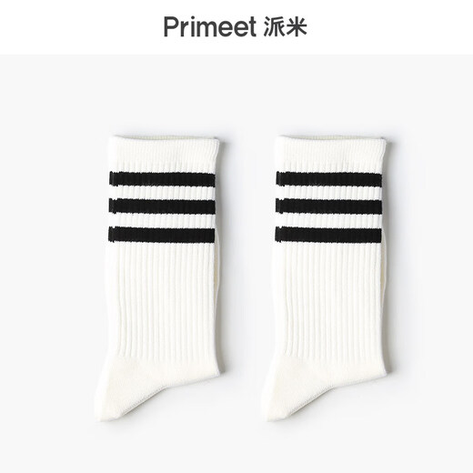 Pami (pami) white socks sports spring and summer women's running Japanese college style black striped men's spring and summer mid-calf socks long socks cotton three meters white one-size-fits-all couple size (suitable for sizes 36-43)