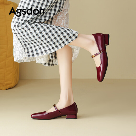 Augu Shiden Mary Jane shoes women's shoes 2026 spring new French shallow mouth single shoes evening small leather shoes fashionable temperament women's shoes P561364 burgundy 35