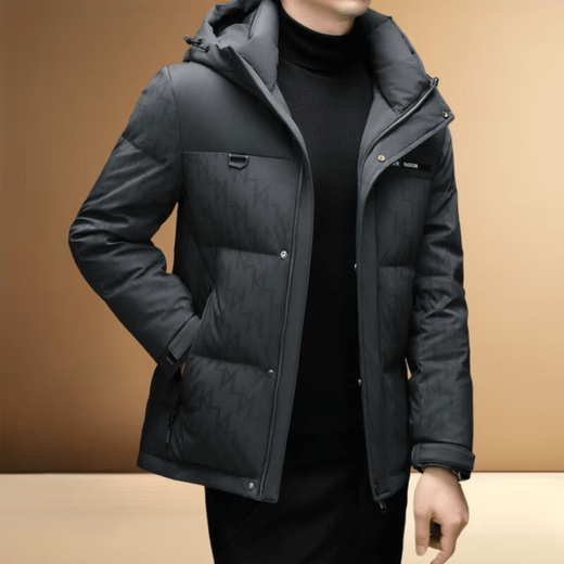 Snow Flying (SNOWFLYING) high-end big-name down jacket men's winter short bread coat middle-aged dad thickened warm hooded duck down jacket black L men's 2025 new model recommended 120-140 Jin Jin equals 0.5 kg