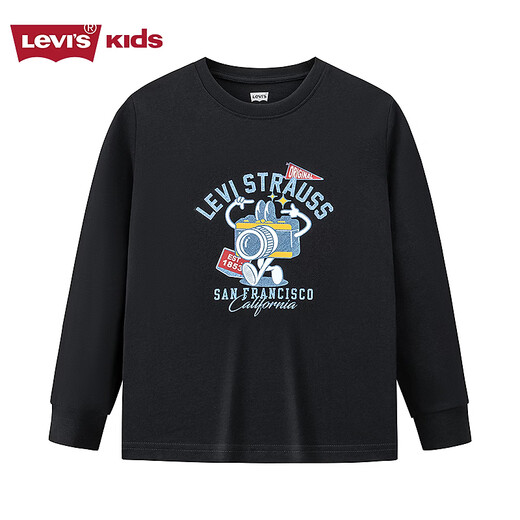 Levi s Levi's children's clothing boys' long-sleeved T-shirt pure cotton 2026 spring new soft and skin-friendly children's clothing Black Beauty 110/56 Recommended height 104-110cm