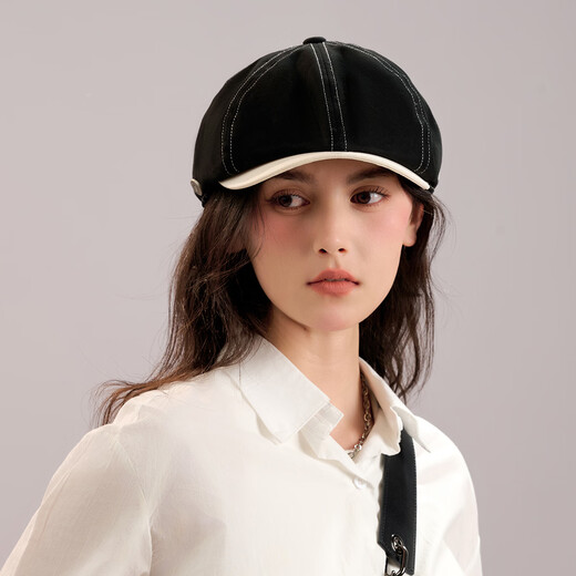 Zhenxiang Hat Women's Autumn and Winter Fashionable Foreign Style Painter Bailey Newsboy Hat Showing Face Small Progressive Hat Front and Back Wear J698 Black One Size 56-58cm