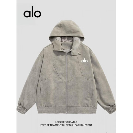 ALO American retro leather jacket men's spring and autumn trendy brand loose casual hooded motorcycle jacket trendy 838 hooded style light blue S 90-115Jin Jin equals 0.5 kg