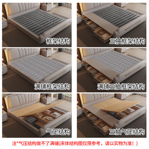 Light luxury leather bed master bedroom queen bed modern simple double bed 1.8 meters storage soft package wedding bed 2 meters leather bed with light high quality leather bed color remarks - delivery to home 1800mm*2000mm frame structure