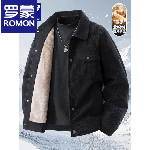 ROMON 2025 new corduroy jacket men's velvet thickened casual top autumn and winter warm lamb velvet jacket brown plus velvet 2XL