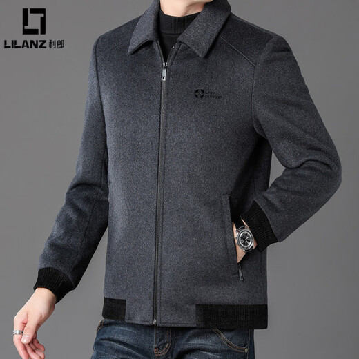 LILANZ Men's Thickened Lapel Sheep Wool Woolen Jacket 2025 New Casual Warm Jacket Middle-aged and Elderly Plush Men's Clothing Gray M