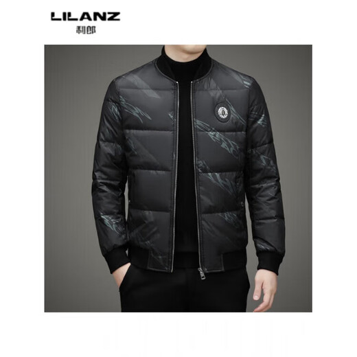 利郎（LILANZ）时尚立领羽绒服男士冬季款加厚短款保暖字母印花棒球领痞帅气 黑咖 14XL (190)