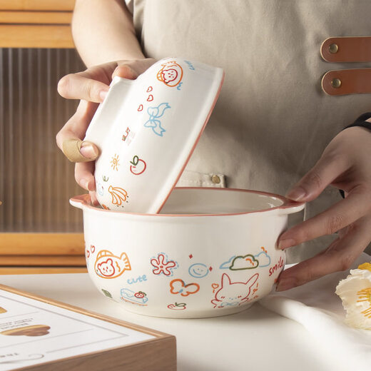 Shijanu New Product Hamburger Rabbit Instant Noodle Bowl Ins Style Student Dormitory Special Cute Girly Internet Celebrity Anti-scalding Hamburger Rabbit Instant Noodle Bowl