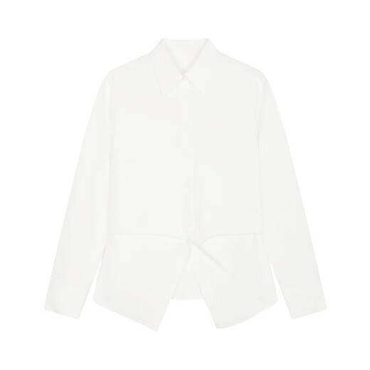 LESS shopping mall same style 2026 spring new commuter design lace-up pima cotton shirt 2Q1216370 100 white XS