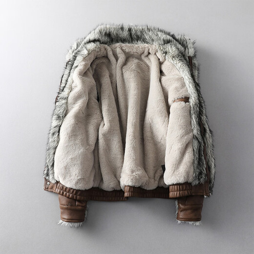 GENIUS international first-line brand fur integrated men's winter loose velvet thickened leather jacket short motorcycle jacket leather jacket for men black M 90-125Jin Jin is equal to 0.5 kg