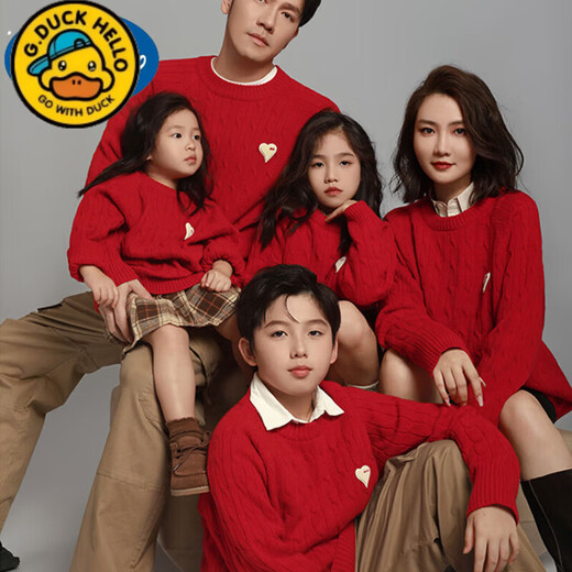 G.duck new year parent-child wear 2025 new winter red knitted sweater mother and son mother and daughter family autumn and winter wear magenta 130 baby sweater