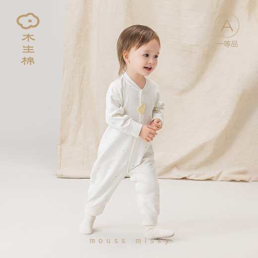 Wooden cotton, cloud oxygen cotton, baby jumpsuits for men and women, spring and autumn infants and young children, long-sleeved clothes, home rompers, bottoming pajamas, sky blue, dot a Fulu cotton Tencel spring, 73cm, 6-9 months, recommended weight 7.5