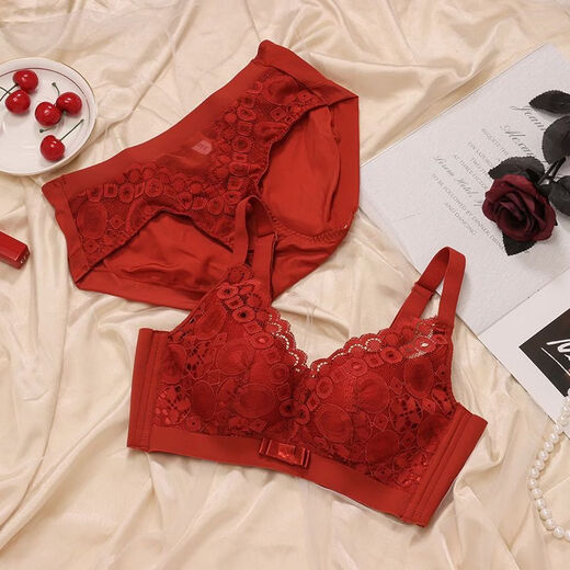 LangSha (LangSha) zodiac year underwear for women red for the Year of the Horse, small breasts push-up, sexy rimless wedding bridal bra set, burgundy - single piece - small breasts push-up 3CM M 70/32 (AB cup)
