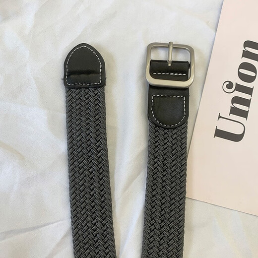 Feiyuega canvas belt men's lazy elastic woven belt men's and women's casual outdoor student jeans military training all-match belt black thin 105*2.5cm square buckle