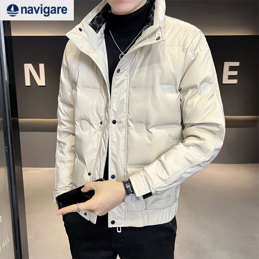 Navigare Italian small sailing winter down jacket men's short thickened cold-proof clothing new fashion brand casual stand-up collar warm khaki L