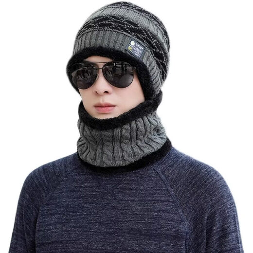 Aoyanlai plus velvet warm hood for men and women, ear protection knitted hat for autumn and winter cycling, black (ear protection hat), plus velvet and thickening, high elasticity, one size fits all - cold and windproof - upgraded warm material (same style for men and women)