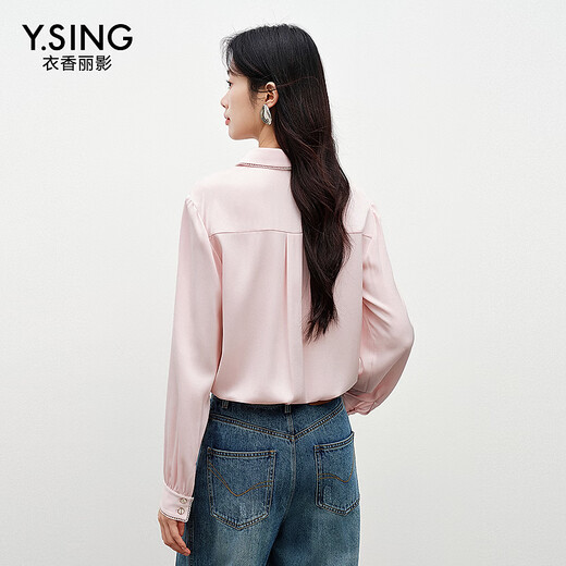 Yixiangliying pink acetate shirt for women 2026 spring new style light luxury age-reducing foreign style French long-sleeved shirt pink M