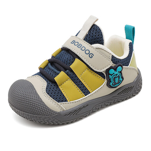 BOBDOG Children's Shoes Children's Baby Shoes 2026 Spring New Children's Soft Soled Toddler Shoes Boys' Functional Shoes Beige/Navy Blue 25 Suitable for Feet Length 14.5CM