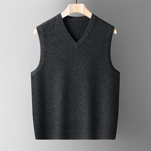 XJSGS international high-end brand woolen sweater vest men's waistcoat V-neck dad wear middle-aged and elderly vest autumn and winter sweater high-end black and red ready stock winter style XL/180/96A