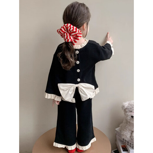 Wooden house girls spring and autumn fashionable sweatshirt set 2026 new baby autumn Korean style fashionable wide-leg pants two-piece set pink 140